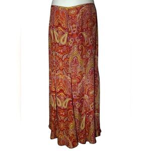 Talbots Bright Colorful Paisley Print‎ Full Aline Maxi Skirt Silk Size 14